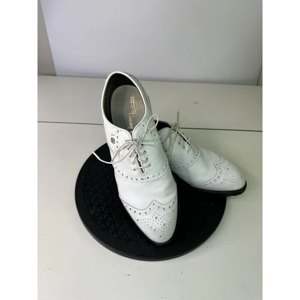 Footjoy 55160 Rare White Brogued Leather Wingtip Golf Shoes Made In USA Sz 8D